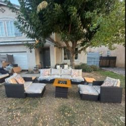 Sunbrella Fabric Patio Furniture Set Deep Seating Cushions Fully Assembled In The Box Fire Pit Propane