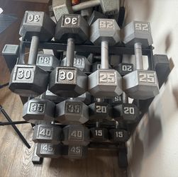 Set Of Cast Iron Hex Dumbbells 15s To 45s  Total : 420 lbs (NO RACK INCLUDED)
