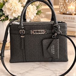 Guess Satchel W/2 Piece Travel Cosmetic Bags 