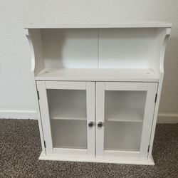 Over-the-Toilet Storage Cabinet - White Wood with Textured Plastic Panels