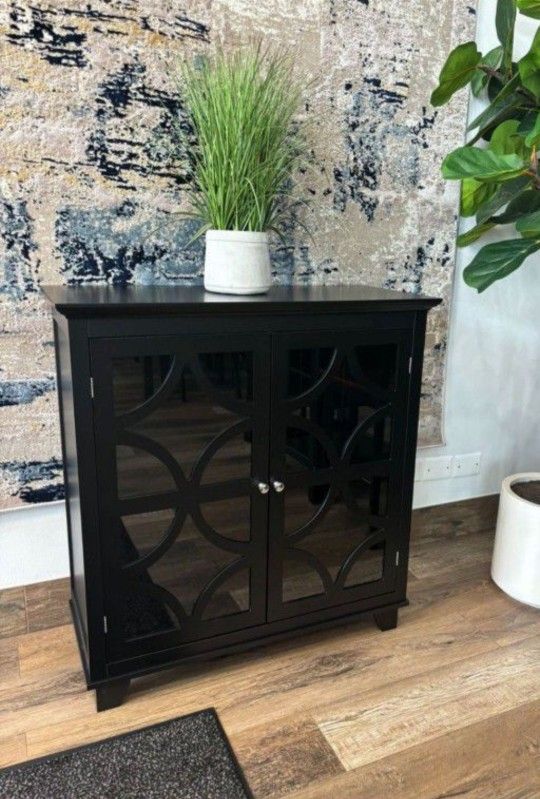 Black Storage Accent Cabinet With Glass(New In A Box)