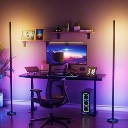 2PCS RGB Floor Lamp, Bluetooth APP and Remote Control 65" Smart Modern Standing Lamp Music Sync 16 Million DIY Colors Changing LED Floor Lamp W/ Heavy
