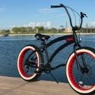 Men's Sikk SS Aluminum Black Frame Red Wheels 7 Speed Fat Tire UFO Beach Cruiser 