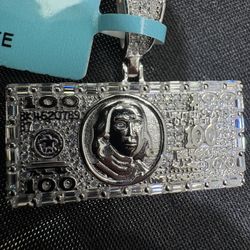 NEW 100 Dollar Bill Pendant Simple Moissanite SS 2.04C.T VS.D Color