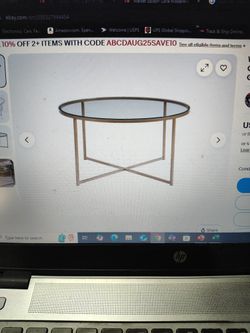 Walker Edison Cora Modern Round Faux Glass Top Coffee Table W/X-Base 36" Gold Color