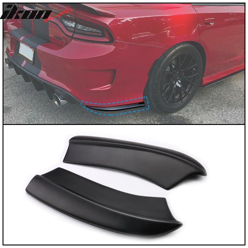 Fits 2015-2023 Dodge Charger Rear Bumper Lip Diffuser Side Apron Spat PP Matte Black