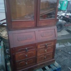 Antique China Cabinet W/ Writings Station 