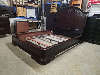 Mahogany Color Wooden Queen Size Bed Frame
