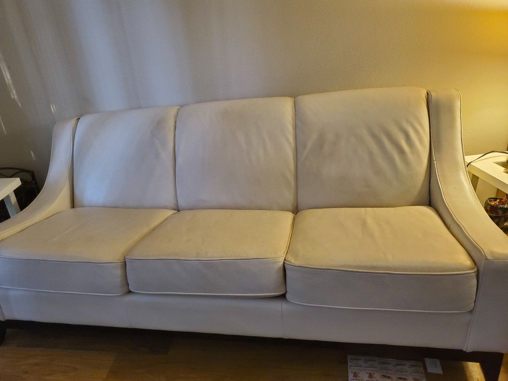 White Leather Couch And Ottoman