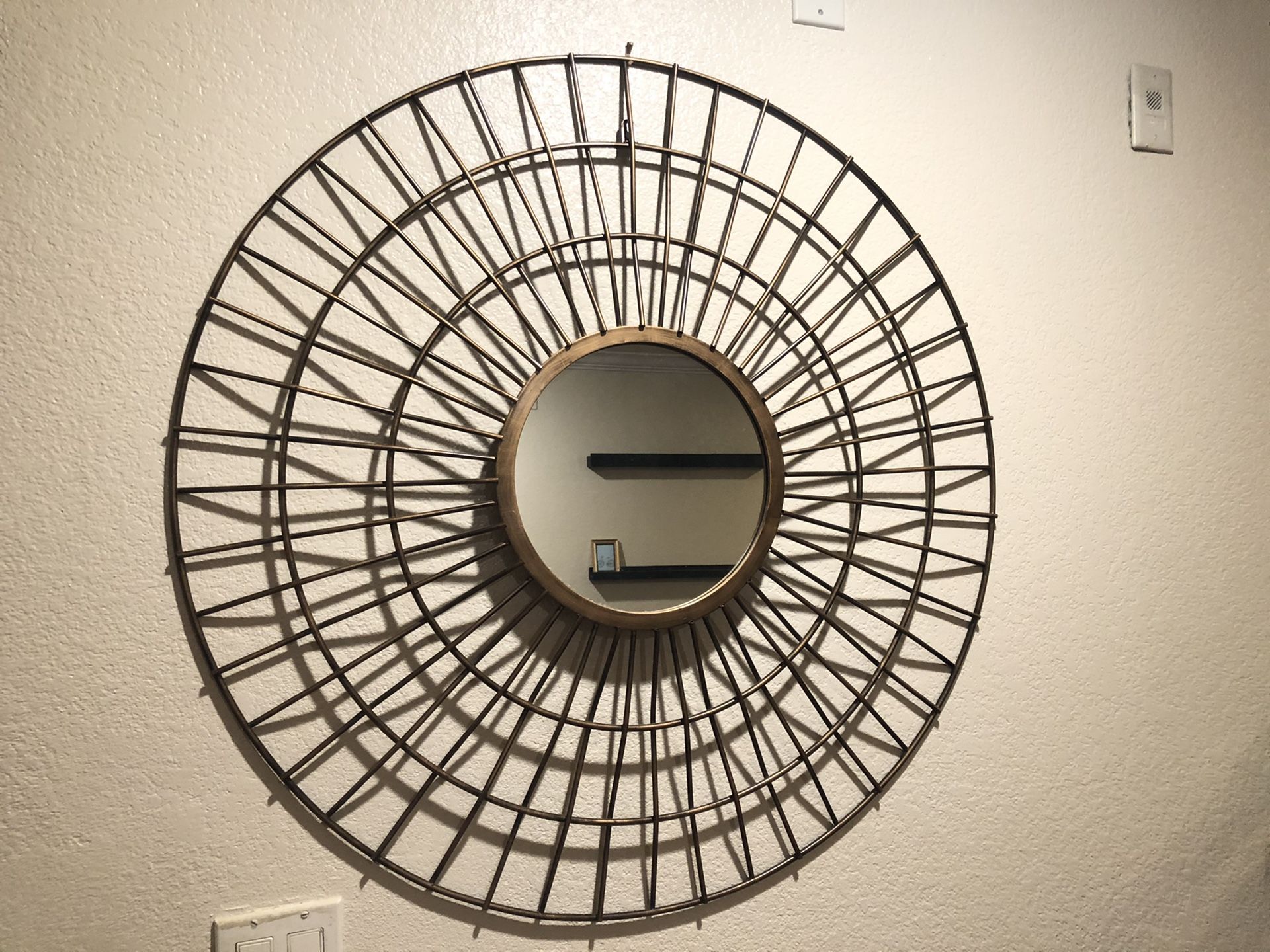 Gold large round wall mirror