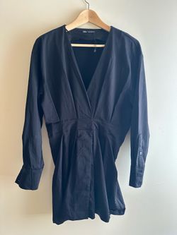 Zara Black Pleated Poplin Mini Dress – Size M – New Without Tags