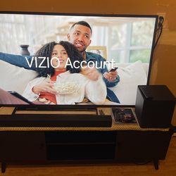55” VIZIO 4K SMART UHD LED TV + VIZIO SOUNDBAR & WIRELESS SUBWOOFER + FULL MOTION WALL MOUNT + BRAND NEW LED LIGHTS