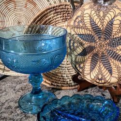 Vintage 1980s Tiara Regal Blue Candy Dish