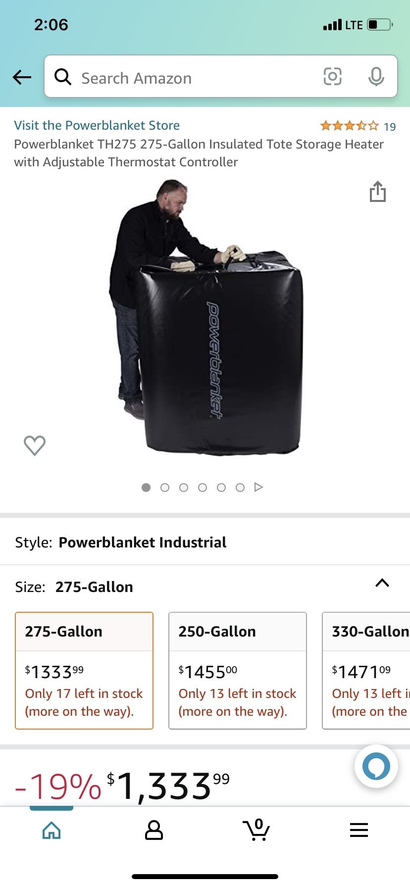 Powerblanket TH275 275-Gallon Insulated Tote Storage Heater with Adjustable Thermostat Controller