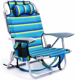 CANPSKY Portable Beach Chair for Adults, Outdoor Camping Chair Lay Flat Folding Backpack Beach Reclining Chair with 5 Positions, Headrest, Cup Holder