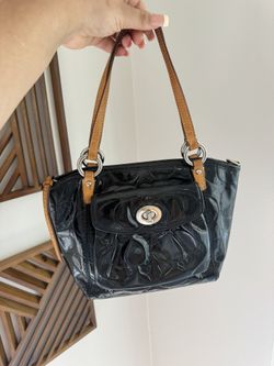 Coach Leah Signature Embossed Patent Leather Tote Bag.