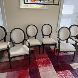 6 Restoration Hardware Vintage French Round Upholstered Chairs (2 Armchairs and 4 Side Chairs)