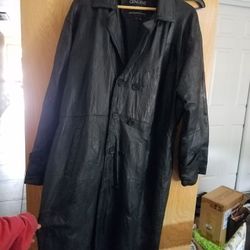 Leather Trench Coat Size L. Double Breasted