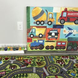Kids Cars Theme Decor - Rug, Cars & Canva