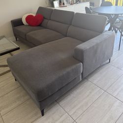 Couch with adjustable head rest ( Color Gray, L shape)
