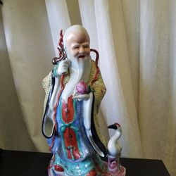 Large Antique Porcelain Statue of Longvity Diety