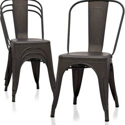 Metal Dining Chair Set of 4 Stackable Indoor 17.5" Seat Height Bar Chairs with Back Outdoor Side Met