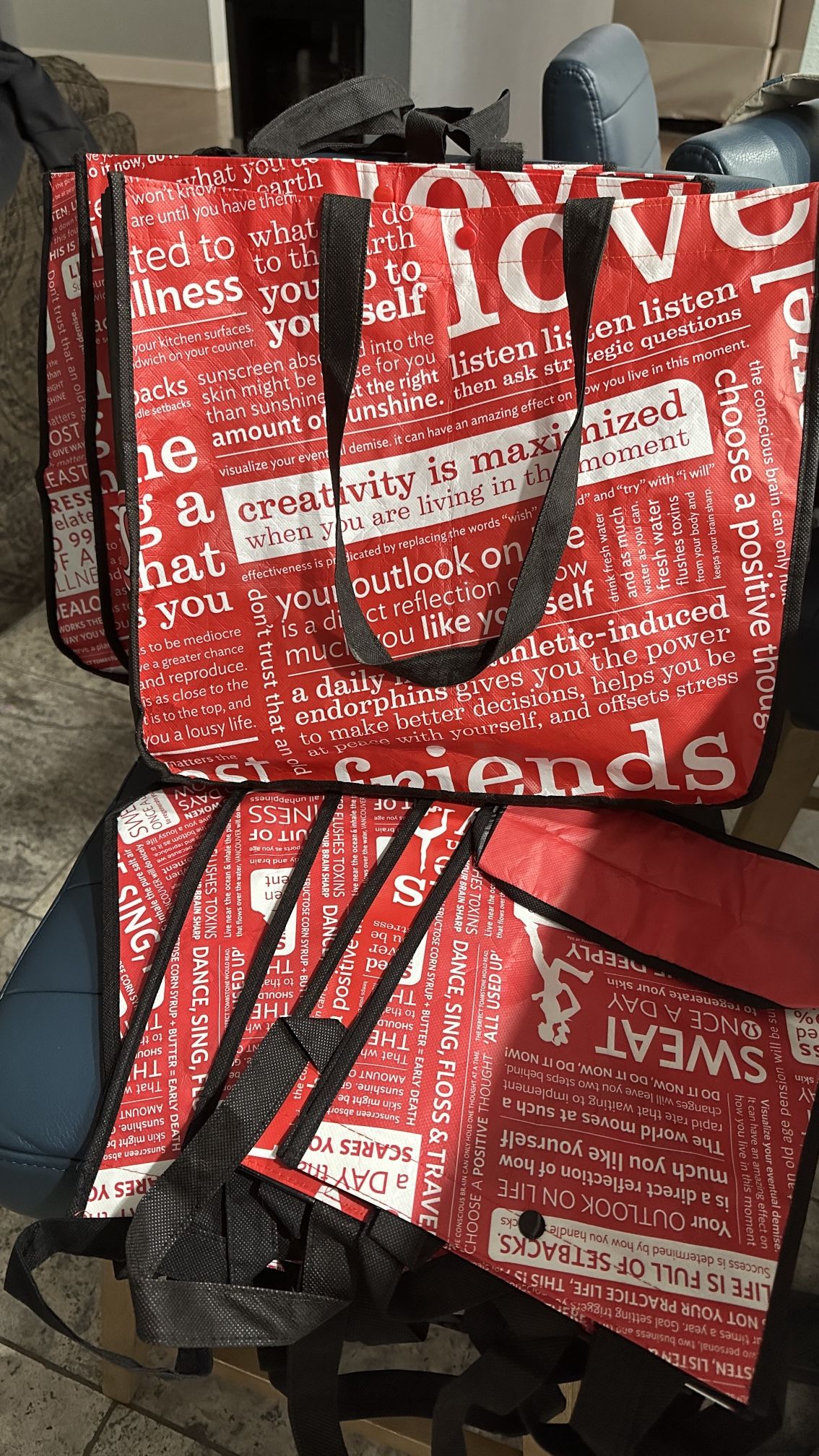 LOT Lululemon Reusable Shopping Gift Bag Yoga Tote Snap Closure Black Red 2 Sizes