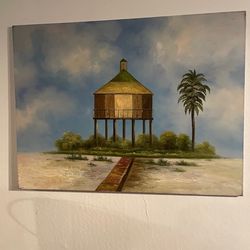 Large Wall Painting Beach Gazebo Yurt Oil On Canvas 48” X 36”