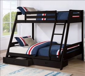Brand New Black Twin over Full Bunk Bed w Trundle Drawers