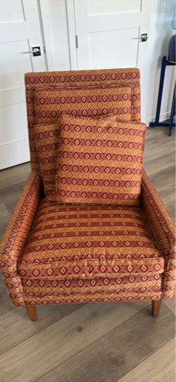 Mid Century Modern Upholstered Armchair with Geometric Pattern