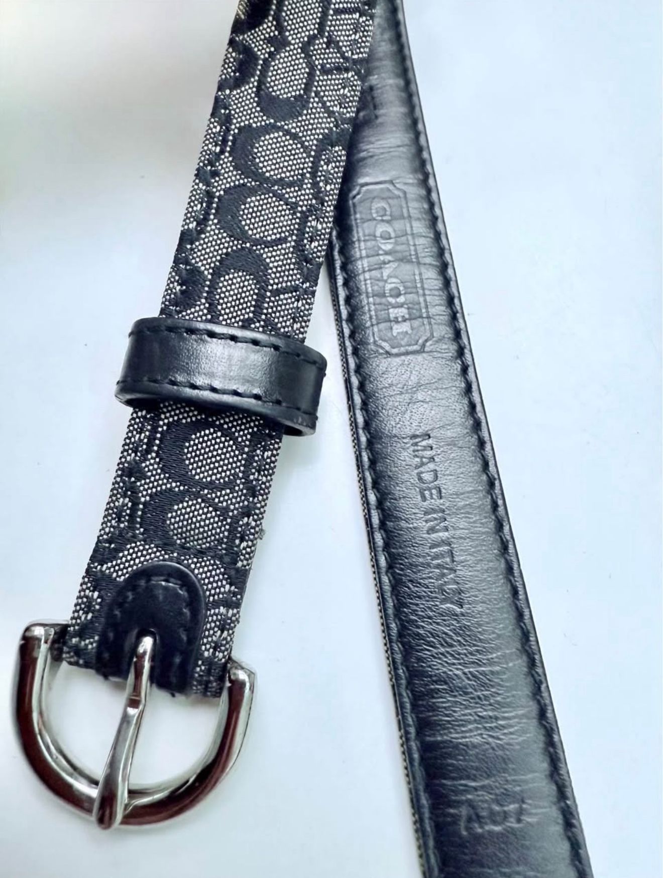 Authentic Coach Signature Black Jacquard & Leather Belt