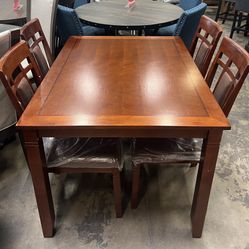 5pc Solid Wood Dinette Set-Sturdy Dining Table With 4 Matching Chairs