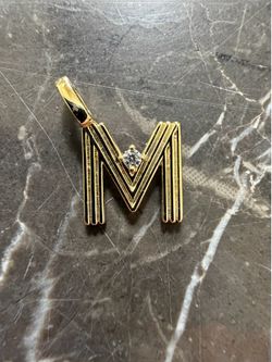 Sterling Silver Gold Plated M Initial Pendant CZ Accent - Signed SU CH CZ