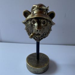 Gold Bear Head Figurine on Stand