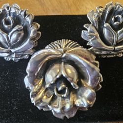 Vintage Sterling Silver Rose Set