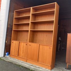Pair of Vintage Mid Century Modern Teak Bookcases with Lower Cabinets