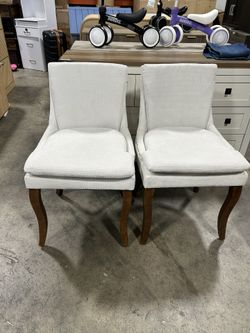 New-Set 2 - Brown Wood Outdoor Dining Chairs with Double-layer Beige Cushions, Mid Back