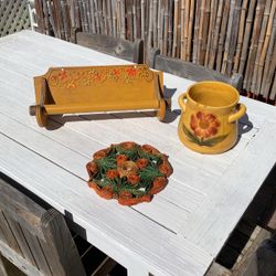 Vintage Paper Towel/Towel Holder, Vase & Rattan Pot Holder