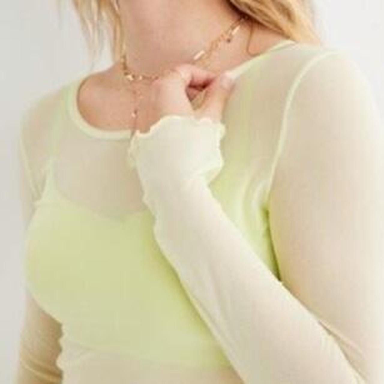 NWT Aerie Magic Mesh Top cropped Lime Fizz Long Sleeve size xs