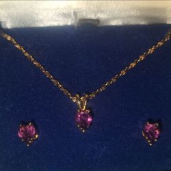 14k gold filled heart themed necklace and earring set from the 50s 60s never worn