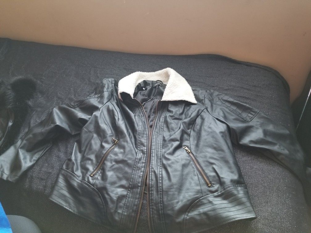 New look black jacket Borg Collar Faux Leather 3X