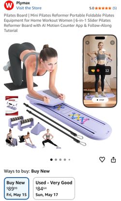Pilates Board | Mini Pilates Reformer Portable Foldable Pilates Equipment for Home Workout Women | 6-in-1 Slider Pilates Reformer Board with AI Motion