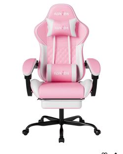 Pink Ergonomic Gaming Chair with Footrest & Support Pillows