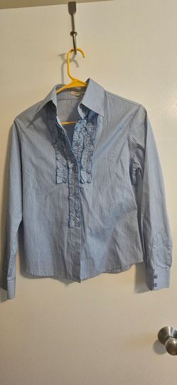 White and blue stripe work blouse -women