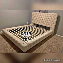 Beige Queen Size Bed Frame - Halloween deals 