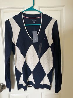 Tommy Hilfiger Argyle V-Neck Sweater Size S