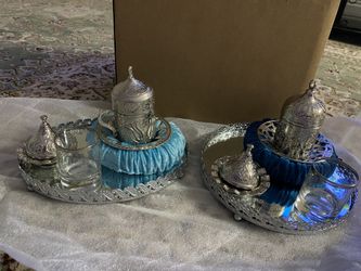 His and hers decorative coffee and shot set