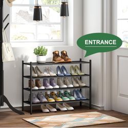 4 Tier Stackable Shoes Rack Shelves Organizer Storage Size Length 33", Width 11", height 25" New condition assembled  
