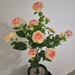 *** REDUCED *** 4ft Faux Champagne Camellia Topped with Pink/Translucent Stone in a 15in Resin Planter @ Lasting Creations