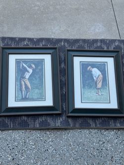 Set of two vintage golf-themed framed prints